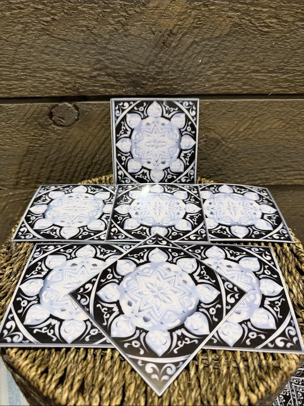 Set of 15 Black & White Mandala Decorative Tiles Peel & Stick Art Decals 4